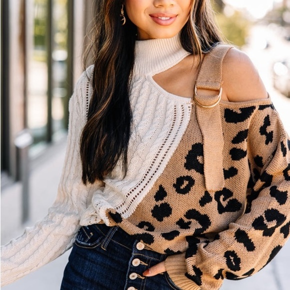 NWT Bold Adventures Camel Brown Leopard Sweater Small - Picture 1 of 11